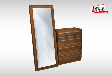 CABECERA, DOS BURÓS Y CÓMODA CON LUNA NICOLE WALNUT