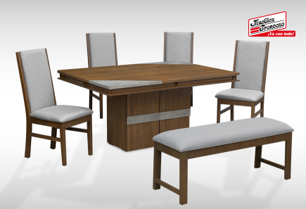 ANTECOMEDOR ARGELIA CON 4 SILLAS Y BANCA ARGELIA MICHELLE MOUSE PTA/NOGAL