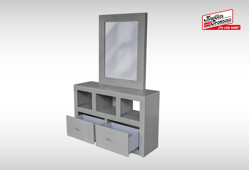 CABECERA, 2 BURÓS Y CÓMODA CON LUNA MÓNACO GRIS