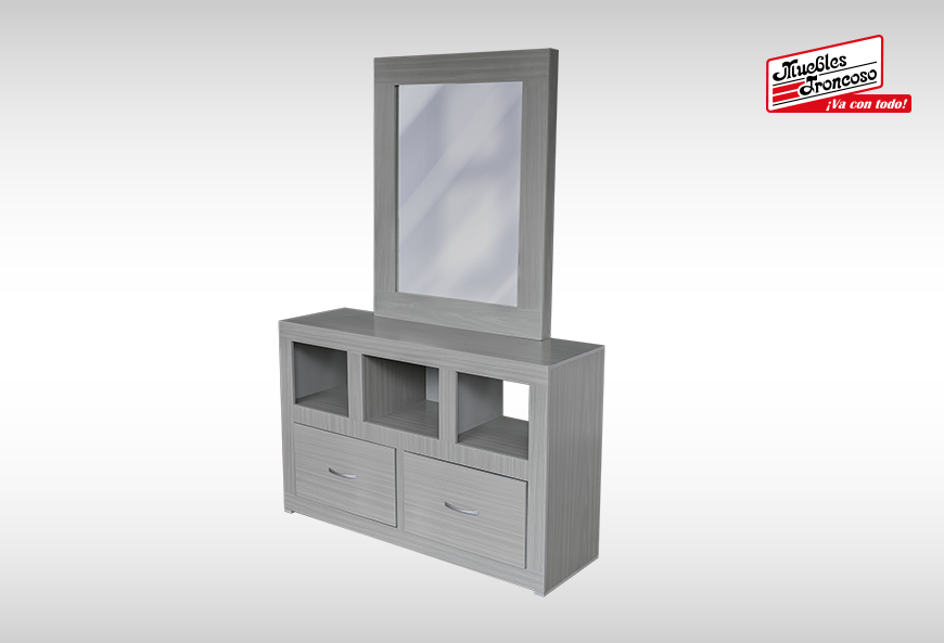 CABECERA, 2 BURÓS Y CÓMODA CON LUNA MÓNACO GRIS