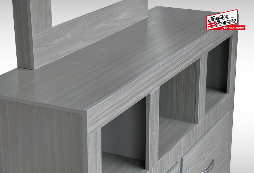 CABECERA, DOS BURÓS Y CÓMODA CON LUNA MÓNACO GRIS