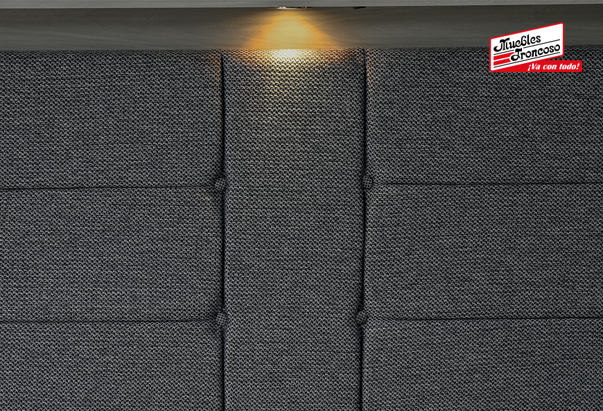 CABECERA, 2 BURÓS Y CÓMODA CON LUNA MÓNACO GRIS