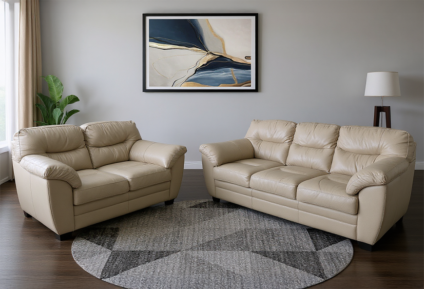 SALA TOXCANA PIEL MARFIL SOFÁ Y LOVE SEAT