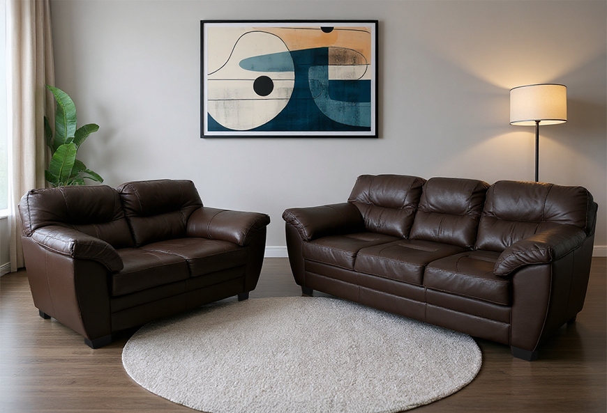 SALA TOXCANA PIEL CHOCOLATE SOFÁ Y LOVE SEAT