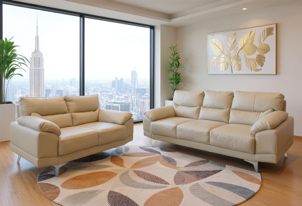 SALA DUBLÍN PIEL MARFIL SOFÁ Y LOVE SEAT