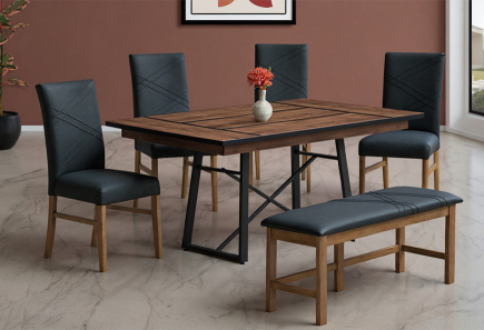 ANTECOMEDOR LAWRENCE RECTANGULAR CON 4 SILLAS Y BANCA RUSSEL CHARCOAL