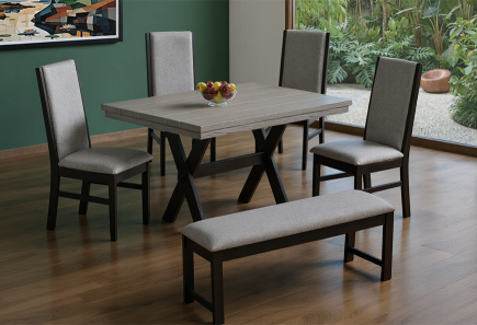 ANTECOMEDOR SILVER GRIS C/4 SILLAS Y BANCA ARGELIA MICHELLE MOUSE PTA/NEGRA