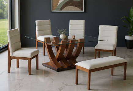 ANTECOMEDOR TAMAYO CON 4 SILLAS Y BANCA MONTANA PONZ