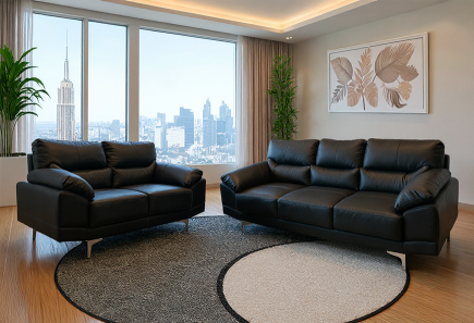 SALA DUBLIN PIEL GRIS SOFÁ Y LOVE SEAT