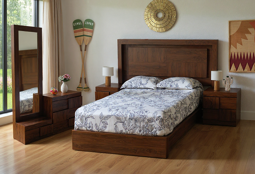 CABECERA, DOS BURÓS Y CÓMODA CON LUNA YAKARTA