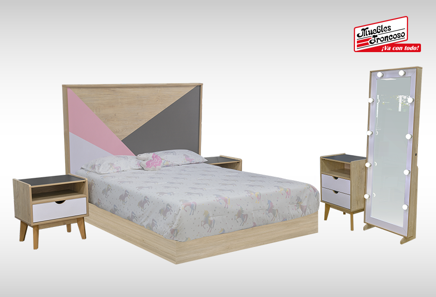 CABECERA, DOS BURÓS Y CÓMODA CON LUNA DOROTHY