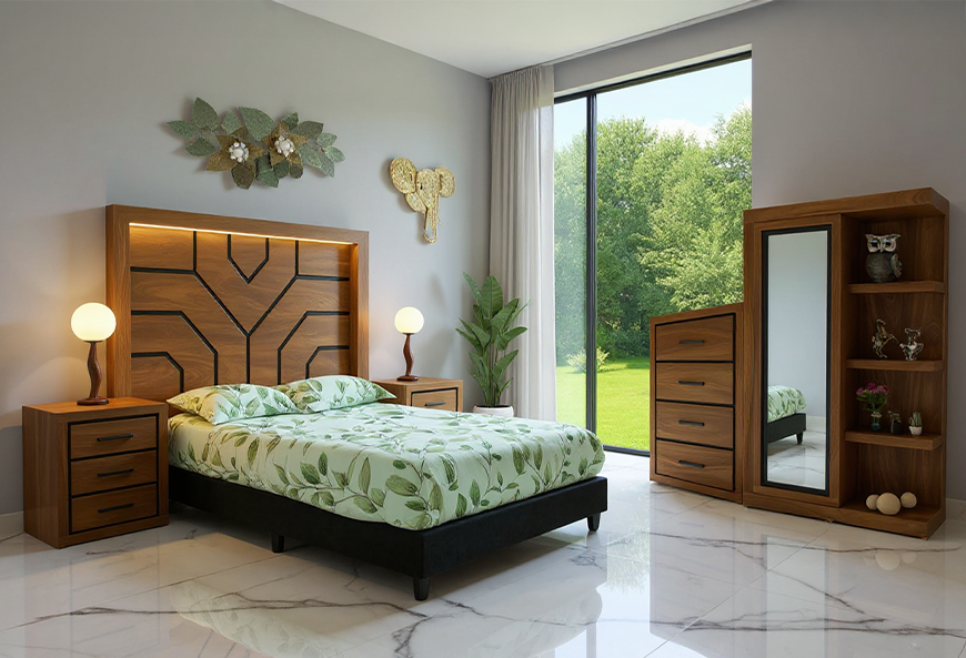 CABECERA, 2 BURÓS Y CÓMODA CON LUNA SAMBA