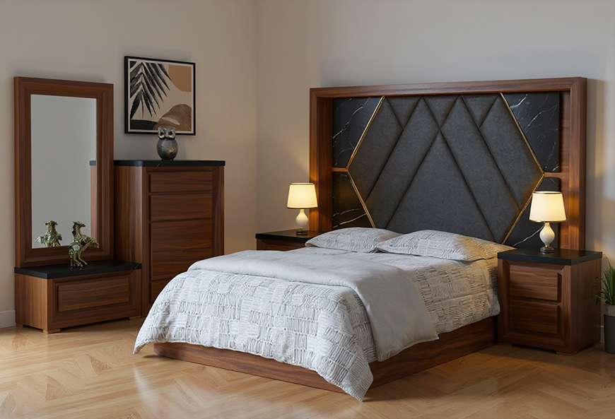 CABECERA, DOS BURÓS Y CÓMODA CON LUNA JANEIRO