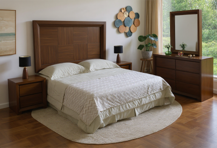 CABECERA, DOS BURÓS Y CÓMODA CON LUNA CALIPSO