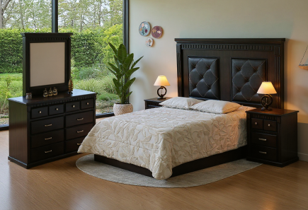 CABECERA, DOS BURÓS Y CÓMODA CON LUNA LEILA NOGAL