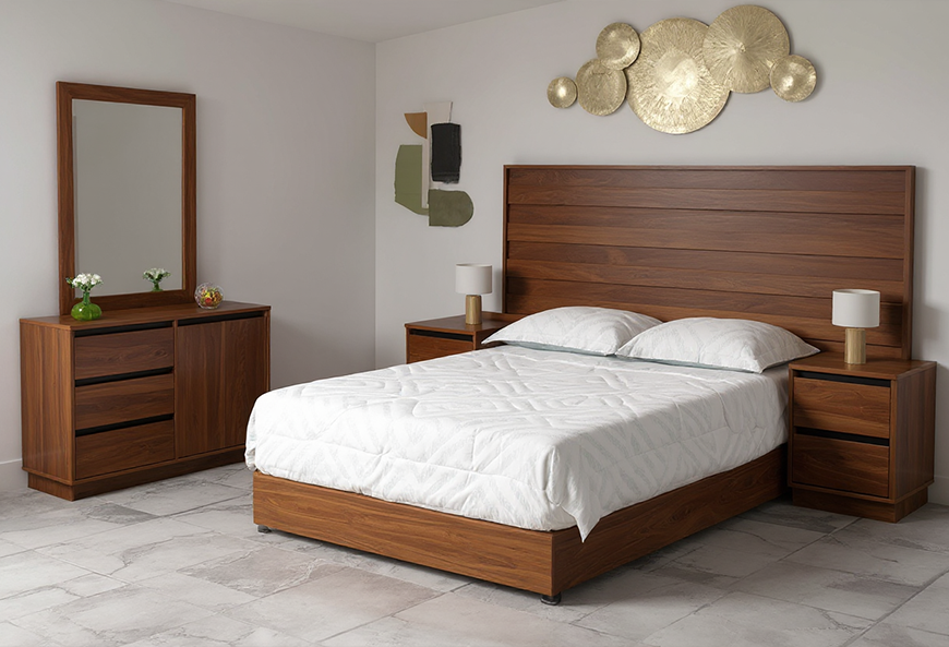 CABECERA, 2 BURÓS Y CÓMODA CON LUNA BRITANIA