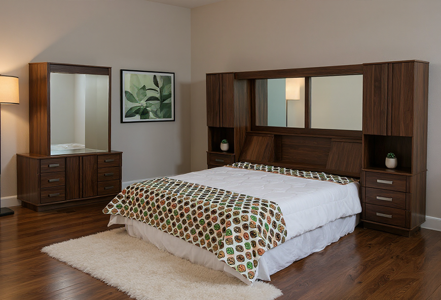 CABECERA, DOS BURÓS Y CÓMODA CON LUNA FOREST K.S. ROBLE