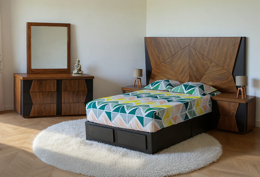 CABECERA, DOS BURÓS Y CÓMODA CON LUNA BECCA