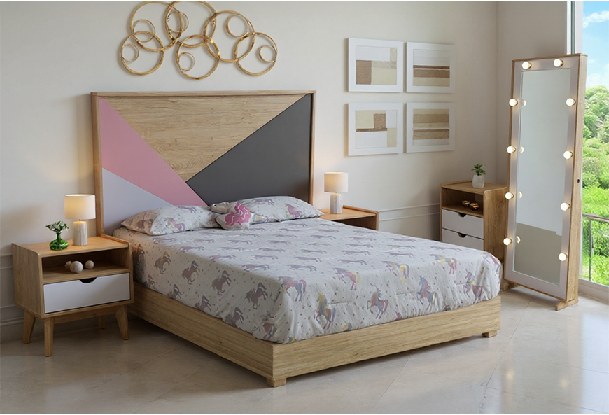 CABECERA, DOS BURÓS Y CÓMODA CON LUNA DOROTHY