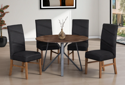 ANTECOMEDOR LAWRENCE REDONDO CON 4 SILLAS ROYALE NEGRO