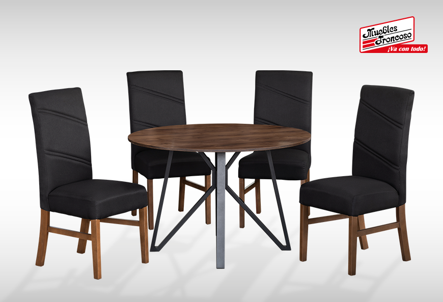 ANTECOMEDOR LAWRENCE REDONDO CON 4 SILLAS ROYALE NEGRO