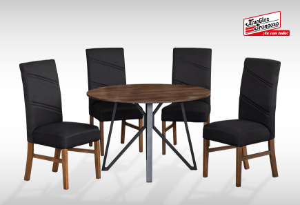 ANTECOMEDOR LAWRENCE REDONDO CON 4 SILLAS ROYALE NEGRO