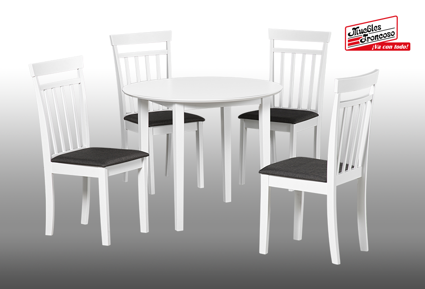 ANTECOMEDOR APRIL REDONDO BLANCO CON 4 SILLAS