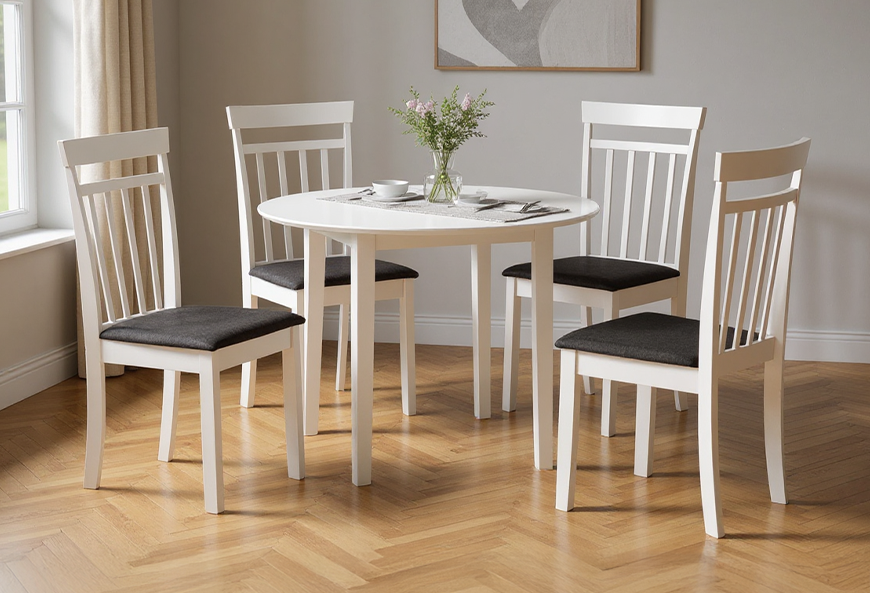 ANTECOMEDOR APRIL REDONDO BLANCO CON 4 SILLAS