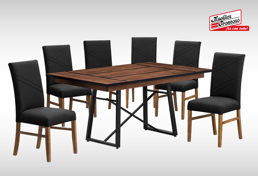 ANTECOMEDOR LAWRENCE RECTANGULAR CON 6 SILLAS RUSSEL CHARCOAL