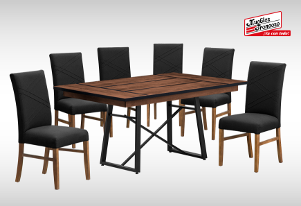 ANTECOMEDOR LAWRENCE RECTANGULAR CON 6 SILLAS RUSSEL CHARCOAL