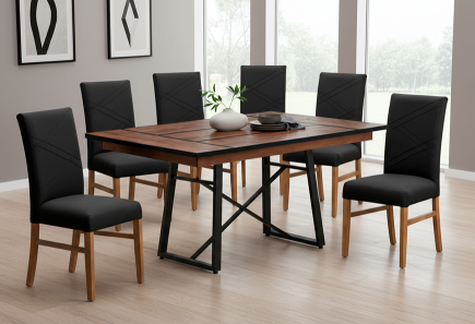 ANTECOMEDOR LAWRENCE RECTANGULAR CON 6 SILLAS RUSSEL CHARCOAL