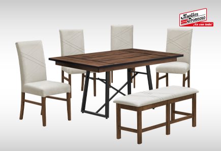 ANTECOMEDOR LAWRENCE RECTANGULAR CON 4 SILLAS Y BANCA RUSSEL ALPHA LATTE