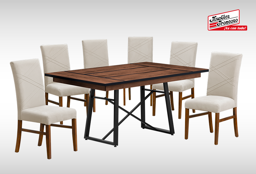 ANTECOMEDOR LAWRENCE RECTANGULAR CON 6 SILLAS RUSSEL ALPHA LATTE