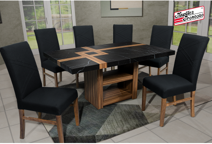 ANTECOMEDOR PARISH CON 6 SILLAS RUSSEL CHARCOAL