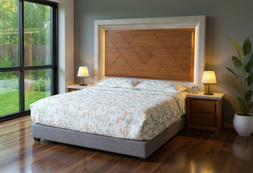 CABECERA Y DOS BURÓS ARABIA II NOGAL CONCRETO