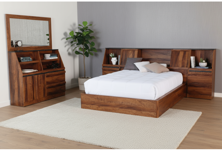 CABECERA, DOS BURÓS Y CÓMODA CON LUNA INDIANA ROBLE/PIEDRA