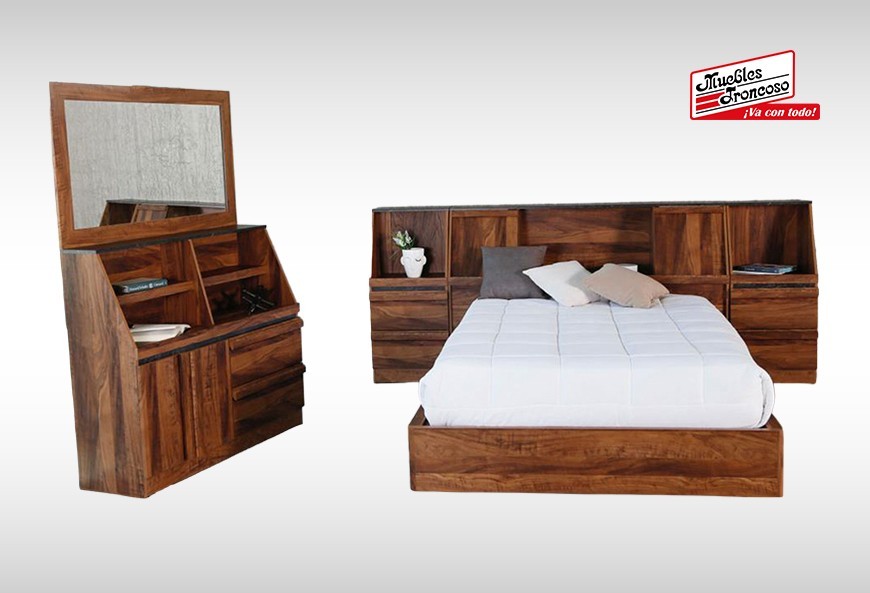 CABECERA, DOS BURÓS Y CÓMODA CON LUNA INDIANA ROBLE/PIEDRA