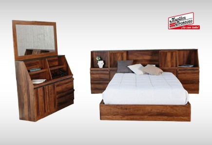 CABECERA, DOS BURÓS Y CÓMODA CON LUNA INDIANA ROBLE/PIEDRA