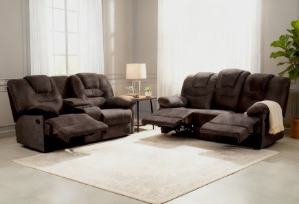 SALA TEXAS CHOCOLATE RECLINABLE LOVE SEAT Y SOFÁ