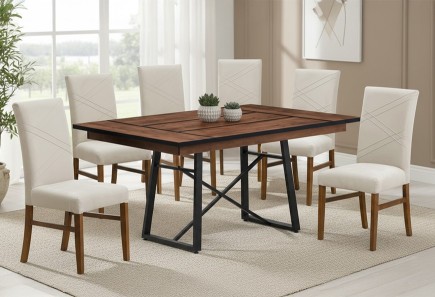 ANTECOMEDOR LAWRENCE RECTANGULAR CON 6 SILLAS RUSSEL ALPHA LATTE
