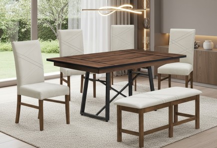 ANTECOMEDOR LAWRENCE RECTANGULAR CON 4 SILLAS Y BANCA RUSSEL ALPHA LATTE