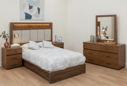 CABECERA, DOS BURÓS Y CÓMODA CON LUNA IVANA NOGAL II UV