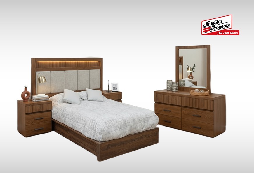 CABECERA, DOS BURÓS Y CÓMODA CON LUNA IVANA NOGAL II UV