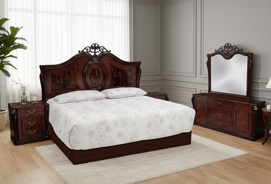 CABECERA, DOS BURÓS Y CÓMODA CON LUNA MOD IMPERIAL