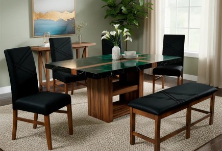 ANTECOMEDOR PARISH RECT. CON 4 SILLAS Y BANCA RUSSEL CHARCOAL