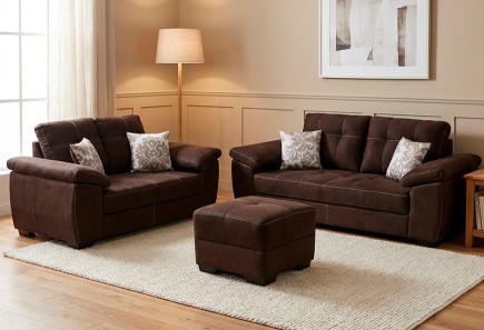 SALA LONDON ALANIA COCOA  SOFÁ Y LOVE SEAT CON TABURETE