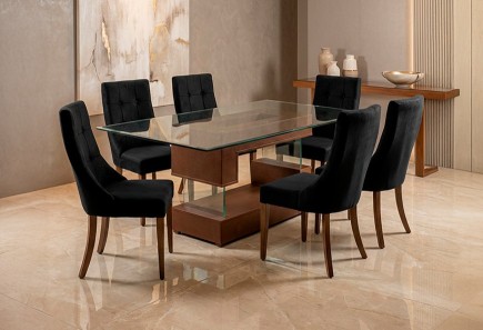 ANTECOMEDOR VERSALLES NOGAL 1.80 CON 6 SILLAS ESPARTA VENUS BLACK