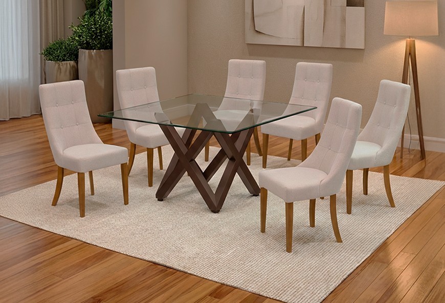 ANTECOMEDOR ENZO NOGAL CON 6 SILLAS ESPARTA MAGIT BEIGE