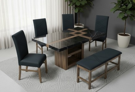 ANTECOMEDOR PARISH RECTANGULAR CON 4 SILLAS Y BANCA RUSSEL CHARCOAL