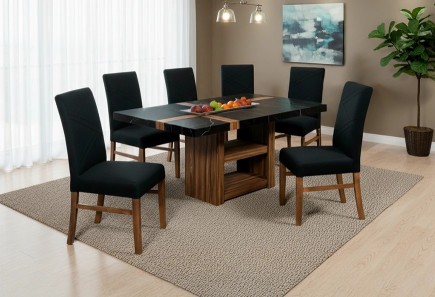 ANTECOMEDOR PARISH CON 6 SILLAS RUSSEL CHARCOAL
